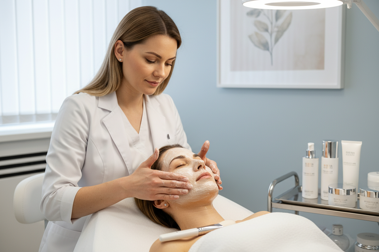 Exfoliación a una persona reeal y que tenga un doctor/a se le pone algo en la cara como si fuera un facial