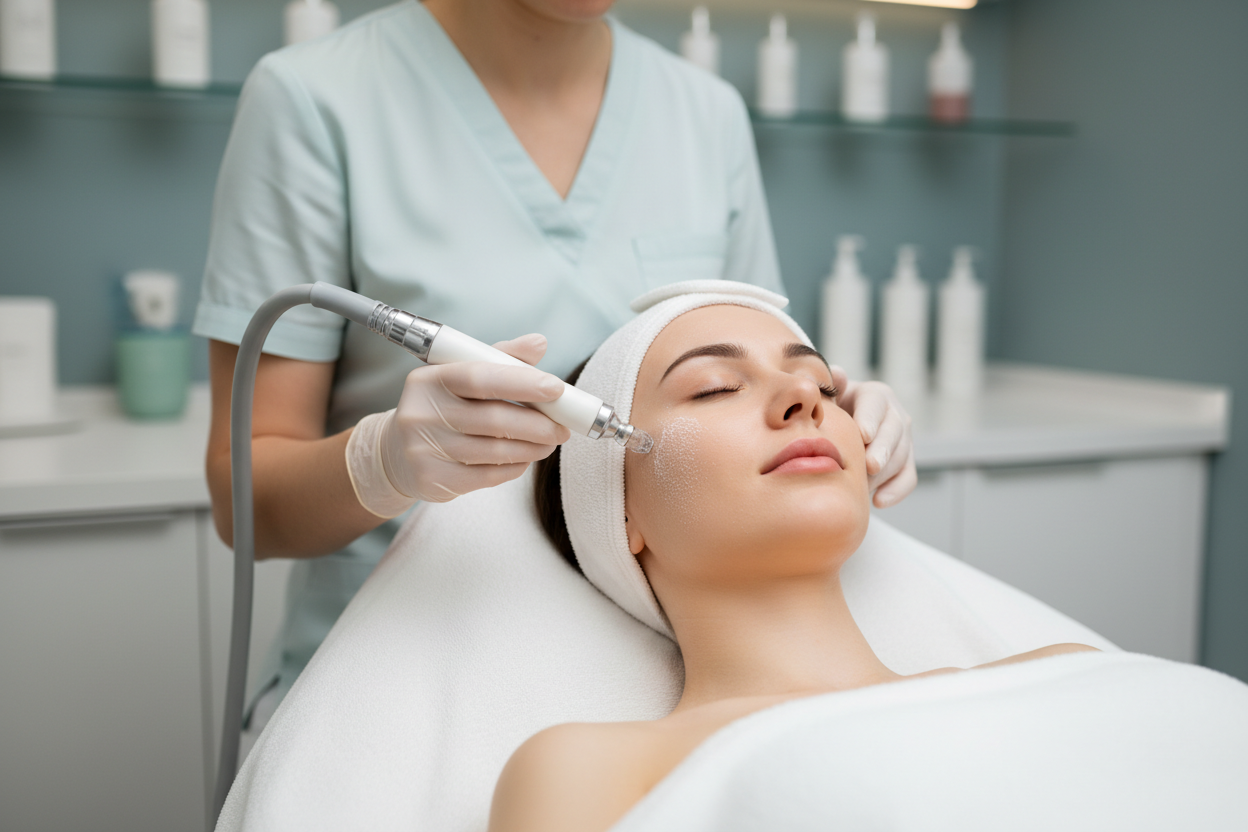 Facial con microdermoabrasión a uan persona real