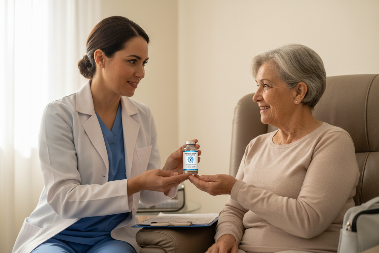 Suero Energía Mitocondrial a un paciente real con las paredes color crema