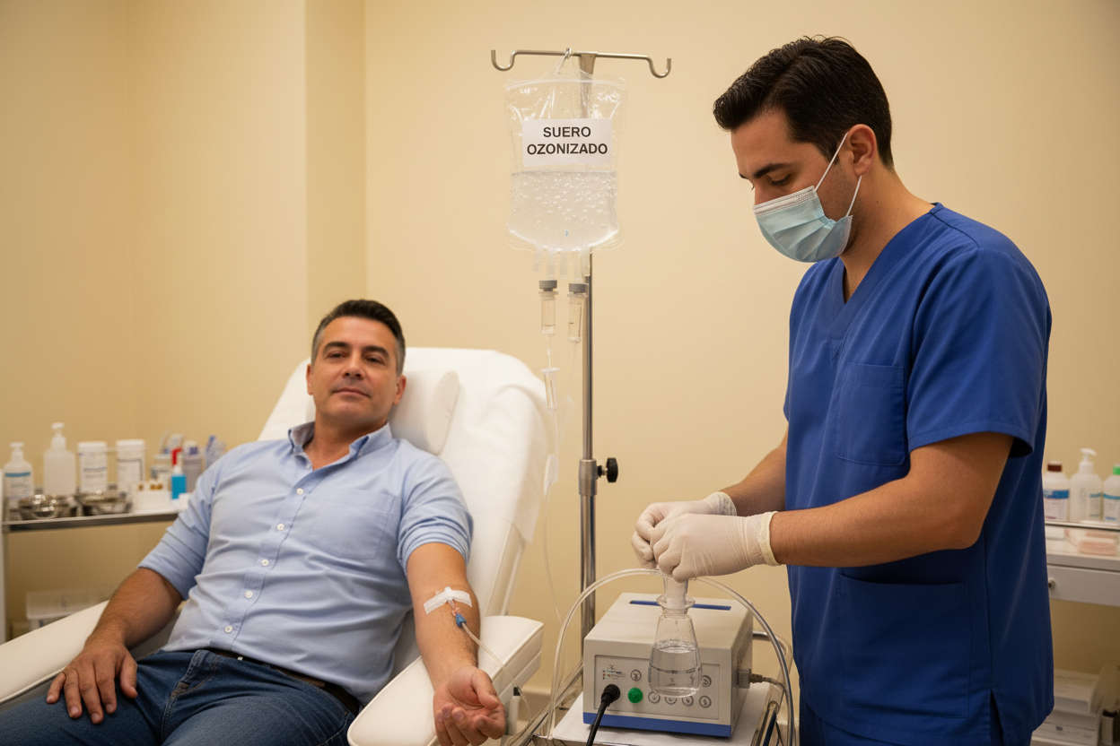 Suero ozonizado a un paciente real con paredes cremas