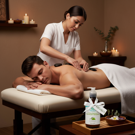 Masajes con piedras volcánicas + Loción corporal hidratante eucalipto & menta