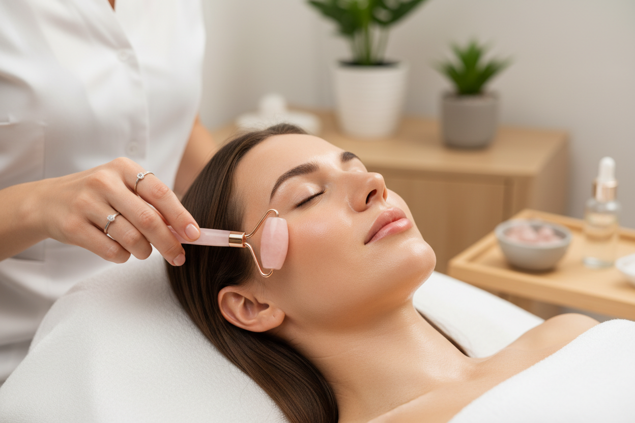 Hidratación facial con Jade Rosa a una persona real