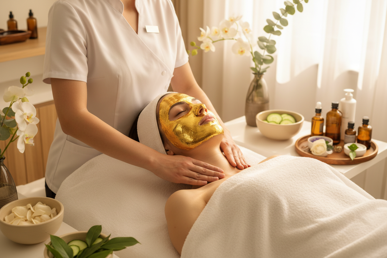 Limpieza facial profunda con mascarilla de oro