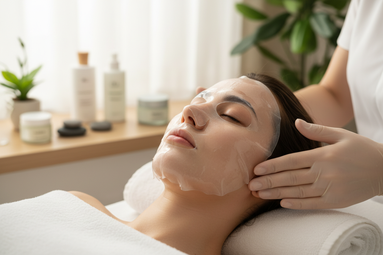 Limpieza facial profunda con mascarilla velo de colágeno