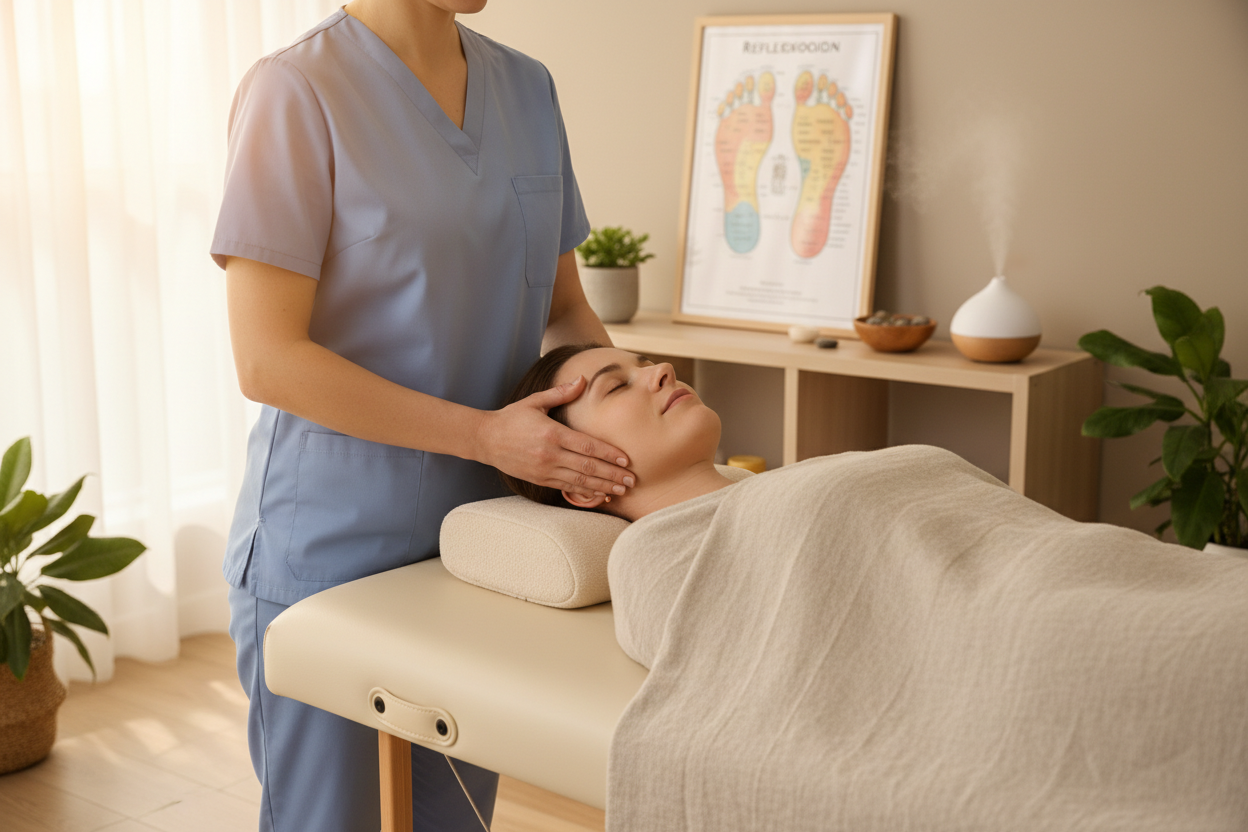 Terapia cráneo-sacral con reflexología a una persona reeal y que tenga un doctor/a