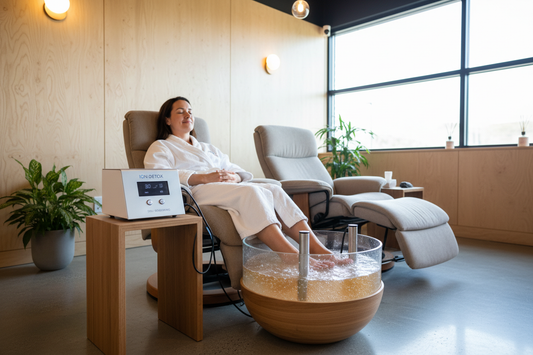 Terapia de desintoxicación iónica (Pediluvio)  a una persona real